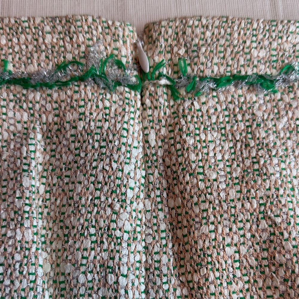 J. Crew Women's Cream Green Trim Tweed Mini Skirt Lined Back Zip Size 00 - Picture 11 of 15